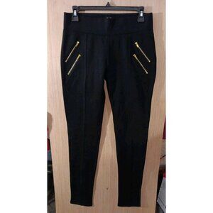 Chocolate USA (L) Nightout Black Skinny Pants Gold‎ Accents Zipper Womens